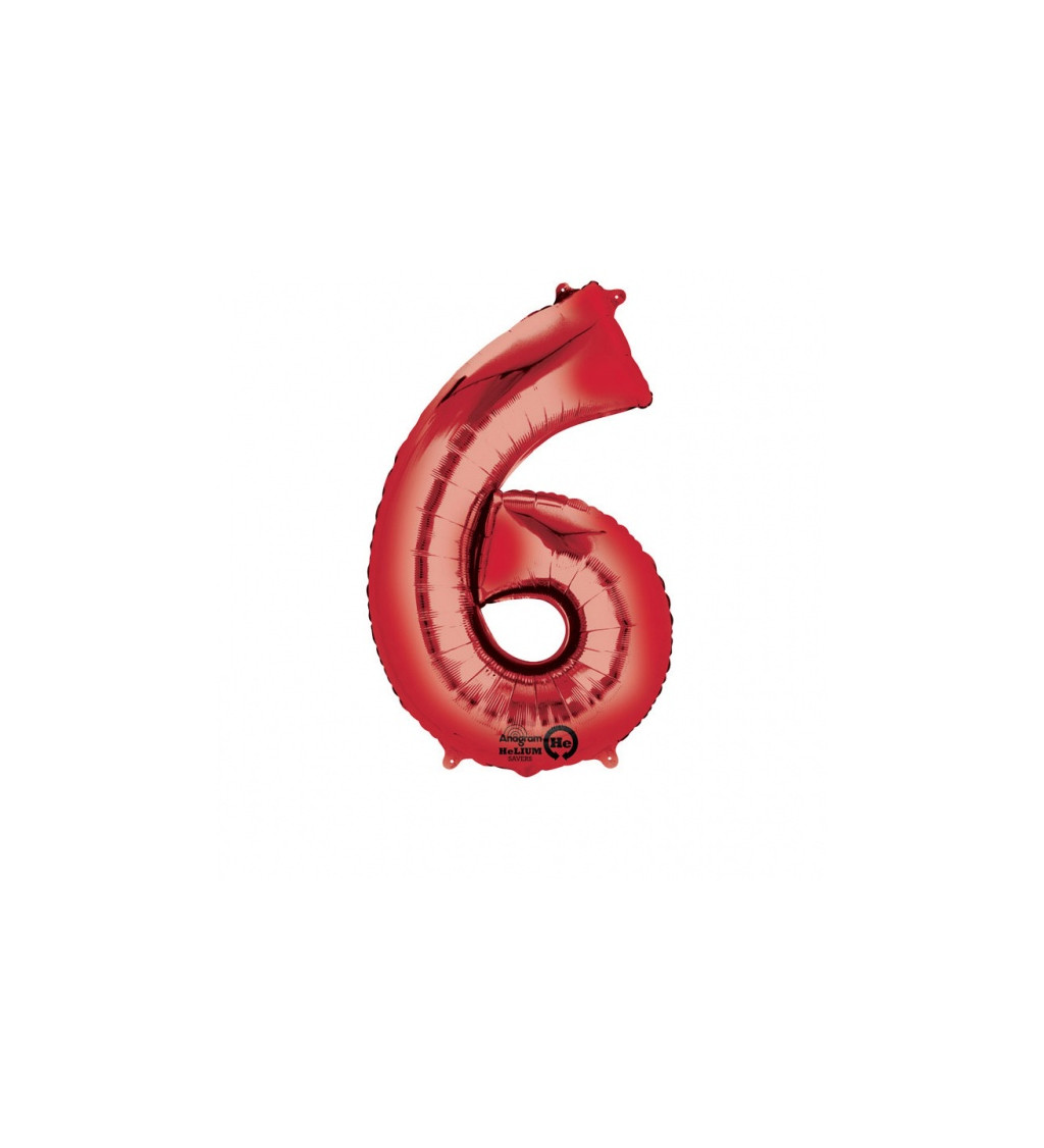Fóliový balónek "6" - červený