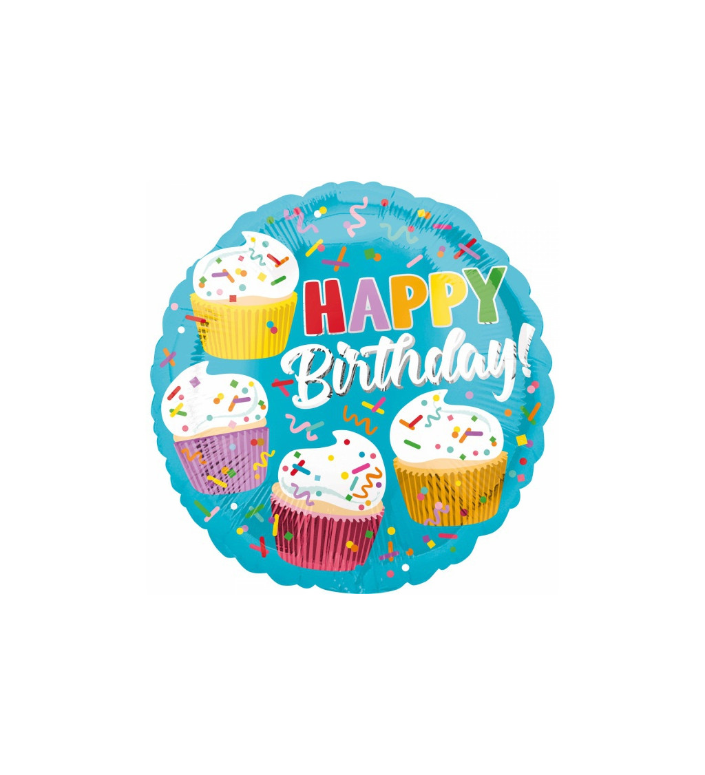 Fóliový balónek - cupcake, Happy Birthday