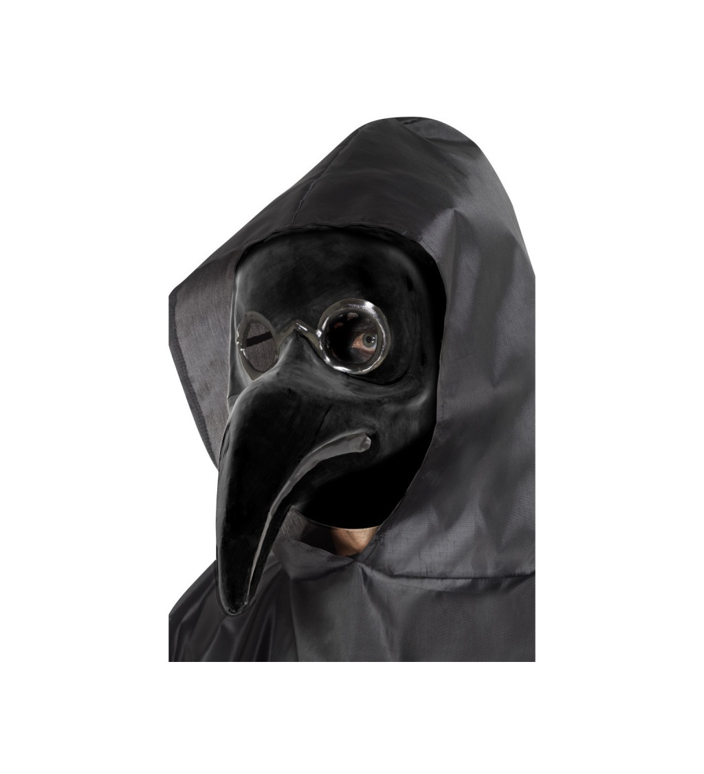 Maska morového doktore přes celý obličej v černé barvě