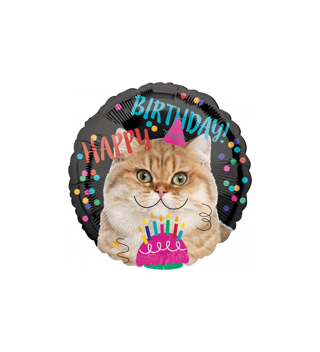 Fóliový balónek "Happy Birthday Cat"