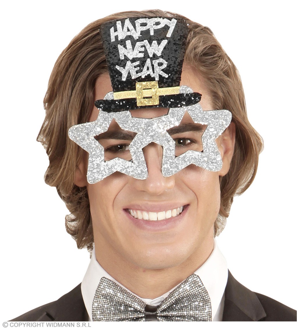 Novoroční brýle s kloboukem stříbrné