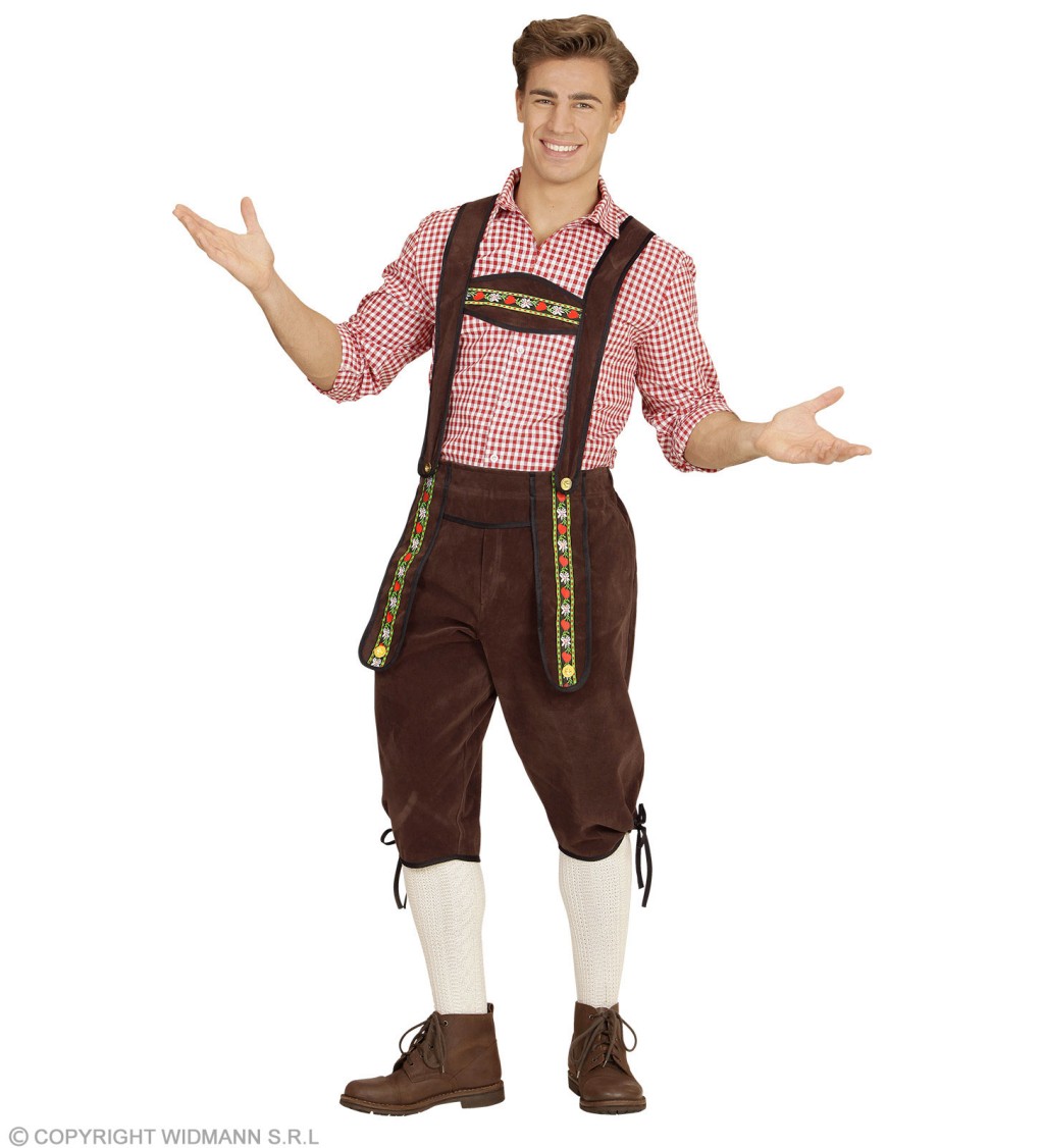 Bavorské hnědé kalhoty z pravé kůže