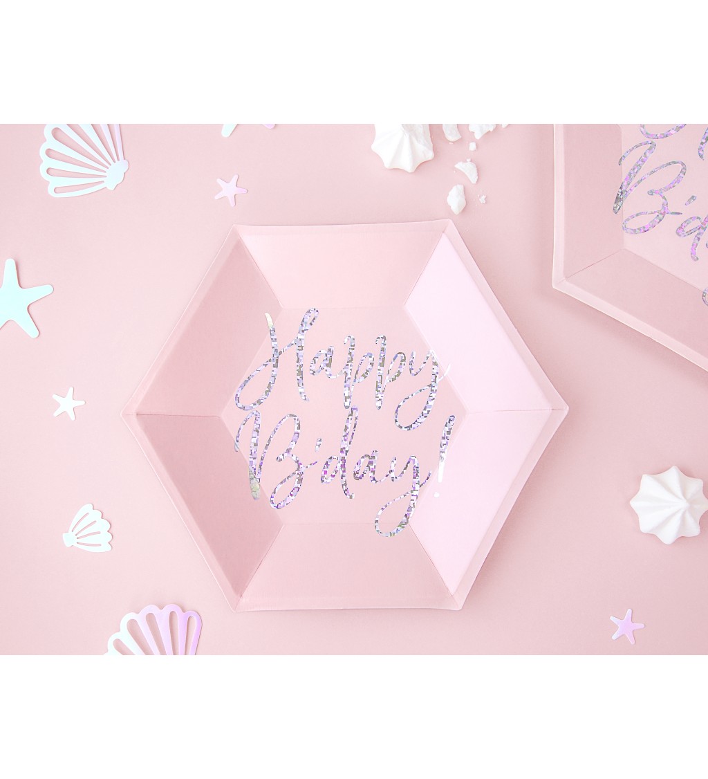 Talířek Happy B'day!, světle pudrově růžová