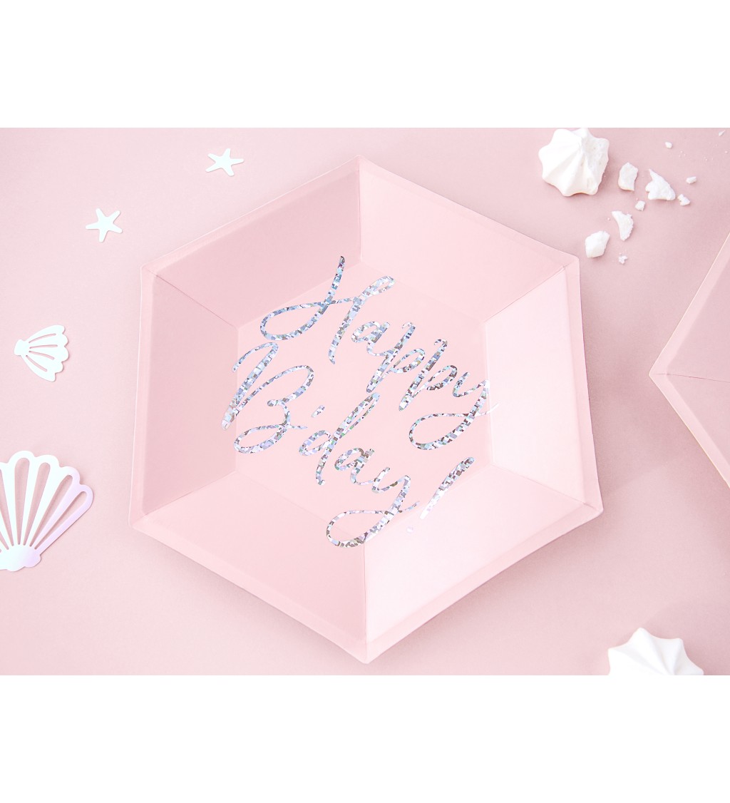 Talířek Happy B'day!, světle pudrově růžová