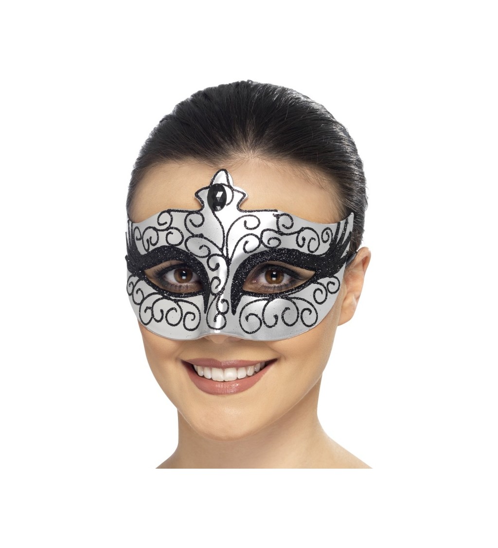 Benátská maska Stříbrná labuť