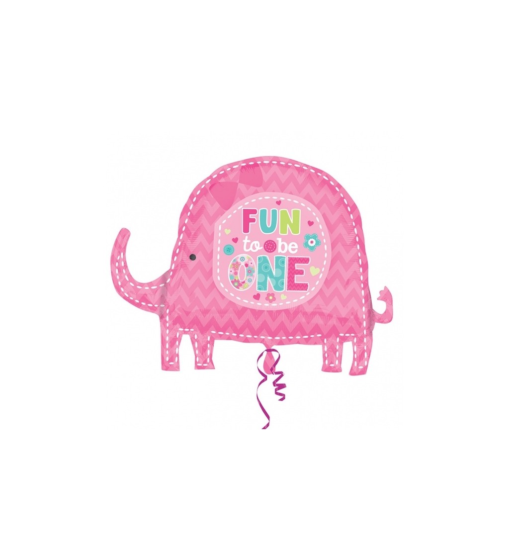 Fóliový balónek růžový slon 1. narozeniny