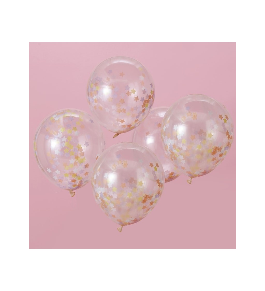Růžový balónek s hvězdičkovými konfetami sada