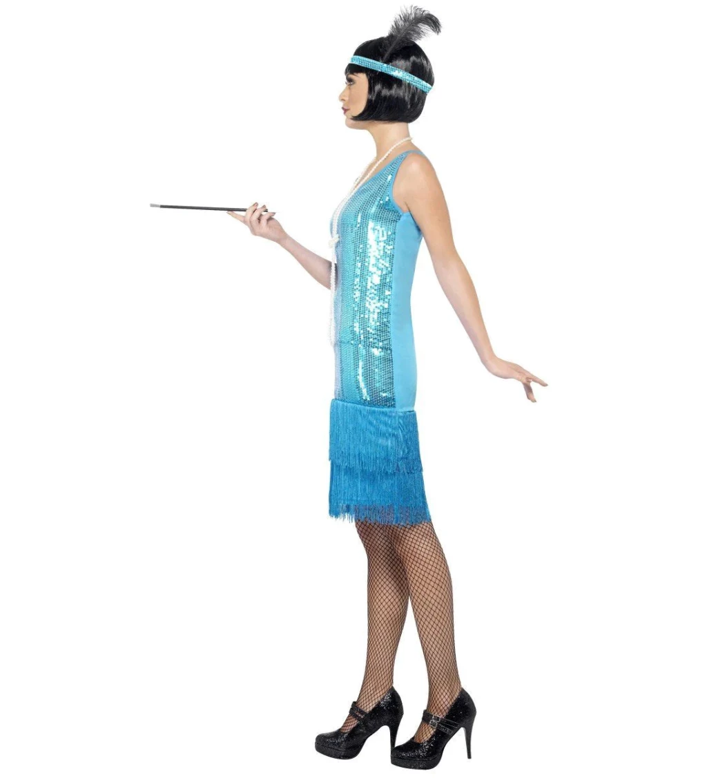 Dámský kostým - Prohibice modré třpytivé šaty