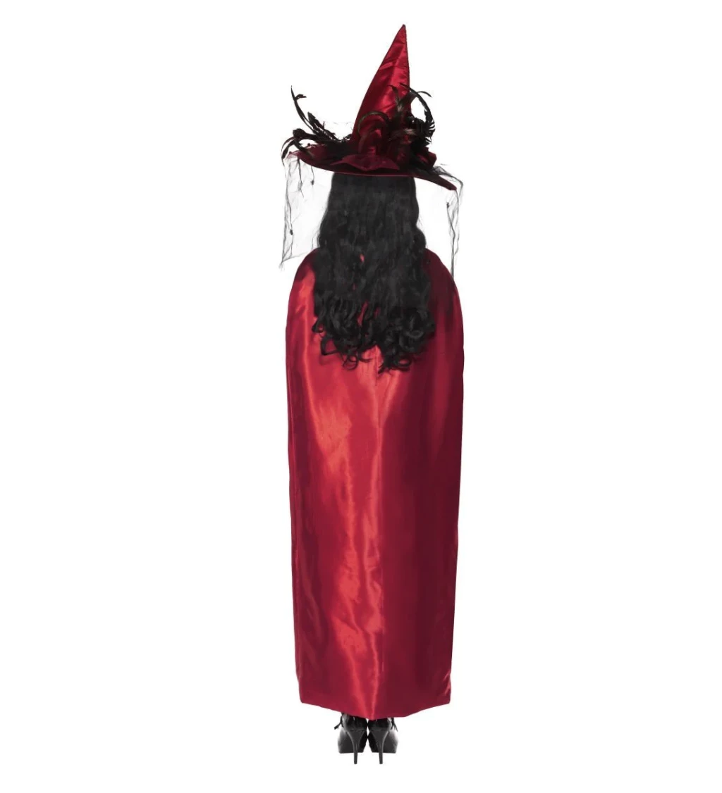Deluxe sada - čarodějnický plášť s kloboukem v rubínové barvě