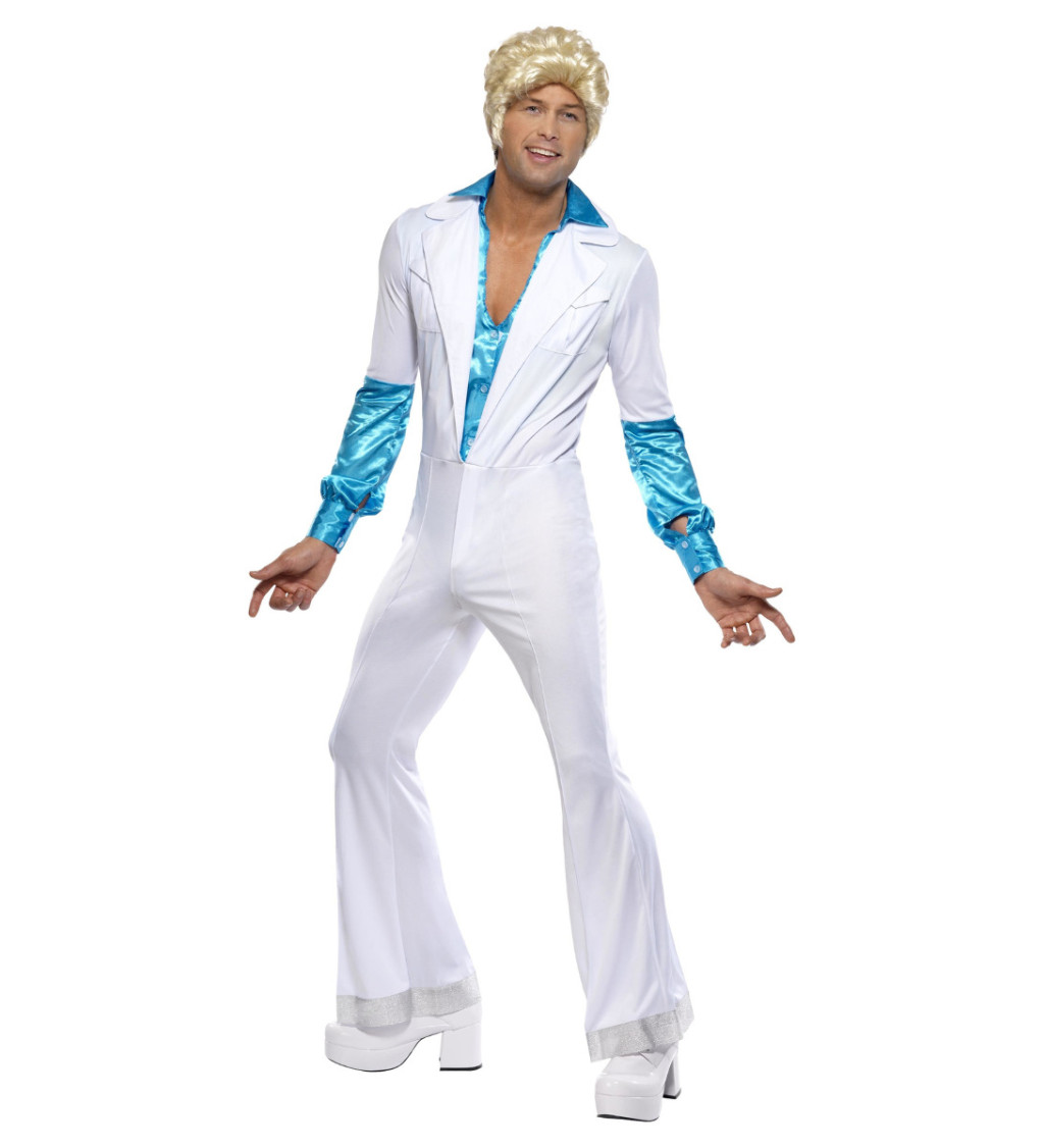 Pánský kostým - Disco man 70. léta modro-bílý