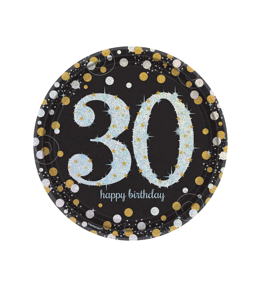 Talíř 30 Happy Birthday - třpytivě zlatý