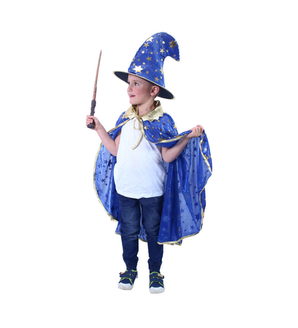 Dětský modrý set pro kluky - klobouk a plášť