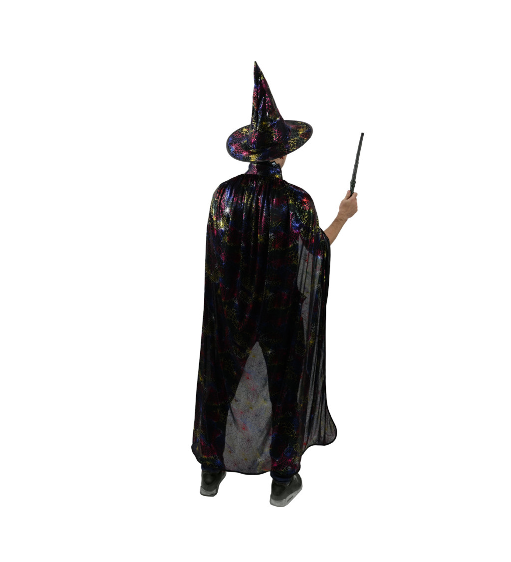 Set pro dospělé - čarodějnický klobouk a plášť - pavučinky