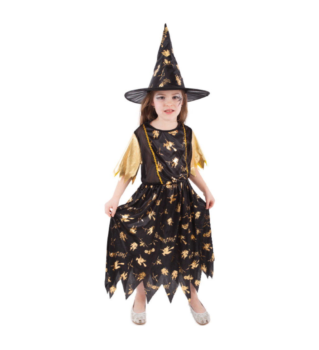 Dětské zlaté šaty - Čarodějka - set