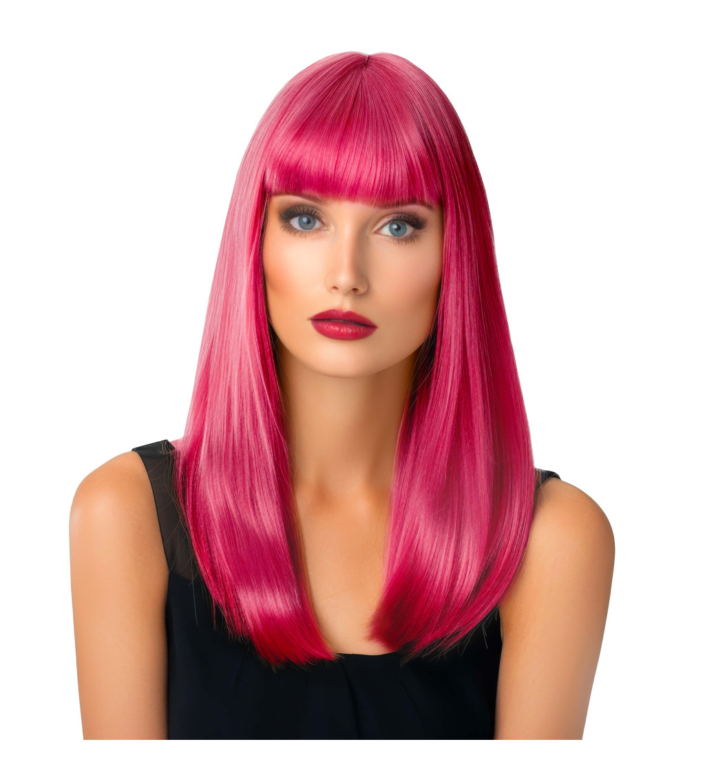 Paruka rovná s ofinou, růžová