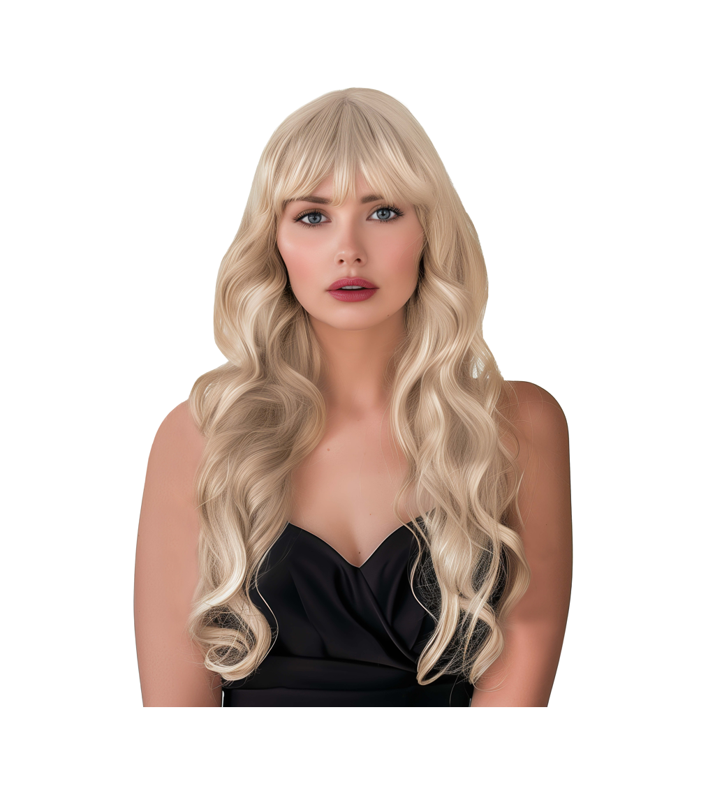 Dámská paruka dlouhá vlnitá s ofinou blond