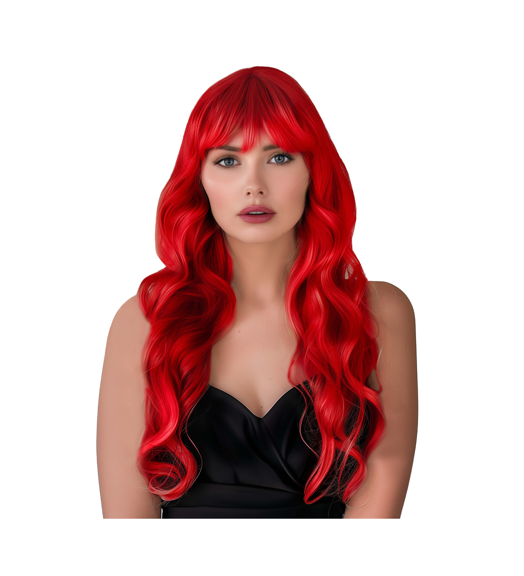 Dámsku paruka dlouhá vlnitá s ofinou červená