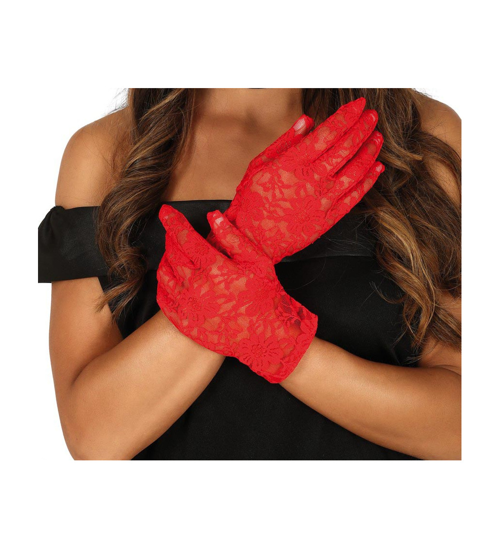 Červené krajkové rukavičky
