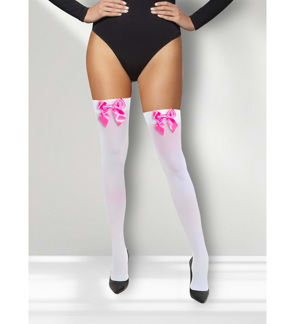 Punčochy bílé s růžovou mašlí