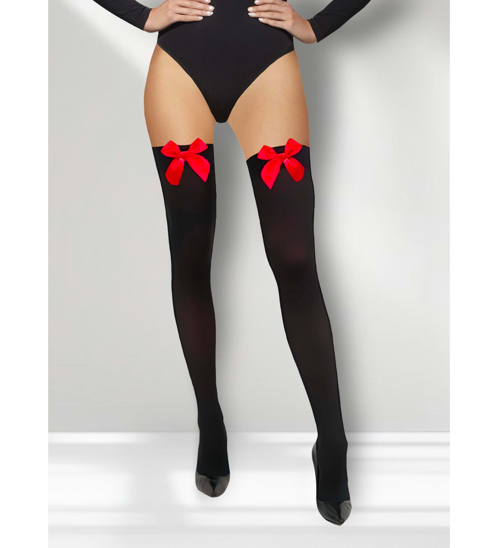 Punčochy černé s červenou mašlí