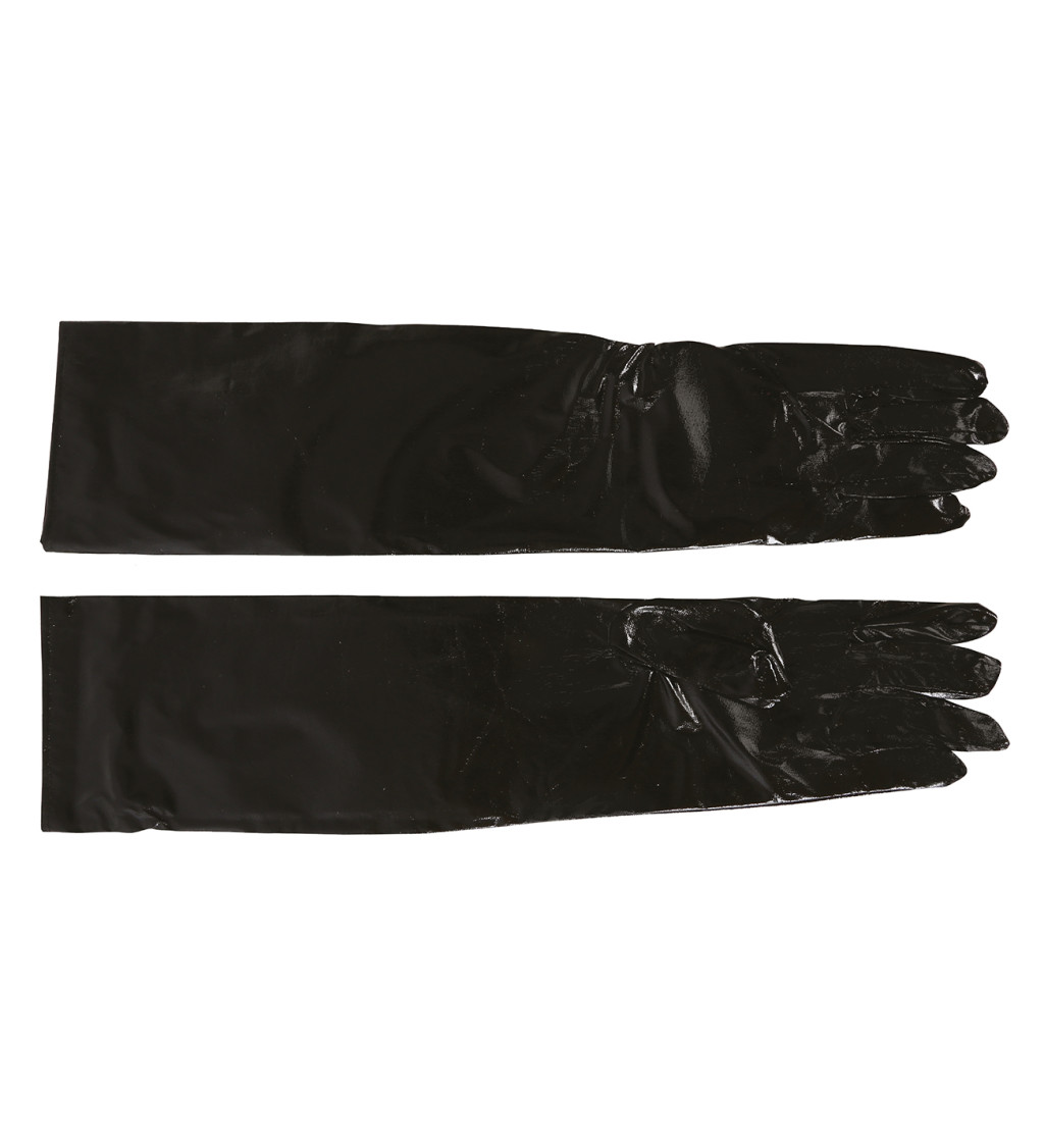Dlouhé rukavice černé metalické