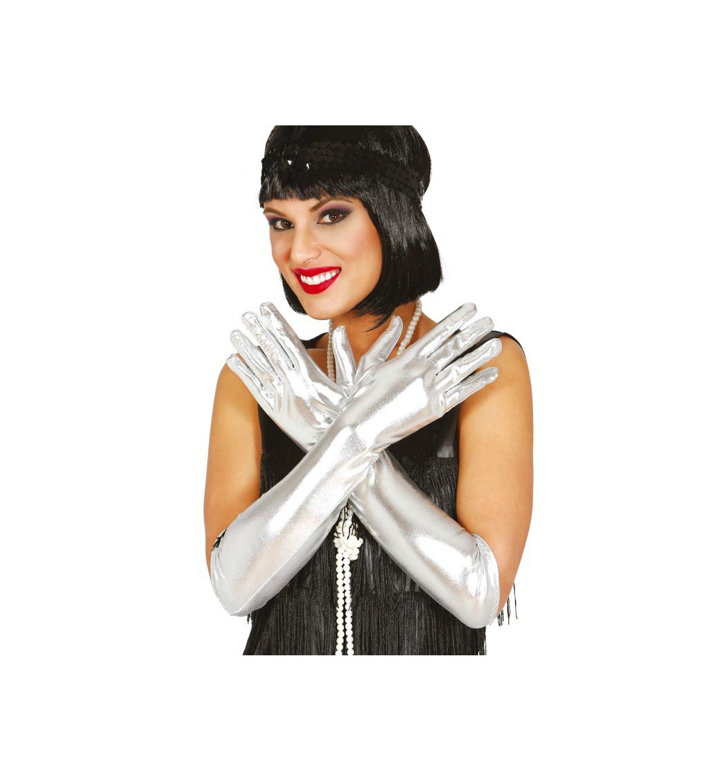 Dlouhé rukavice stříbrné