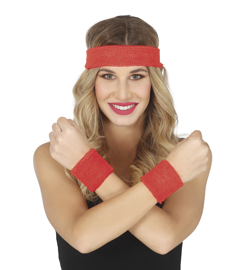 2 potítka a čelenka z 80. let červené