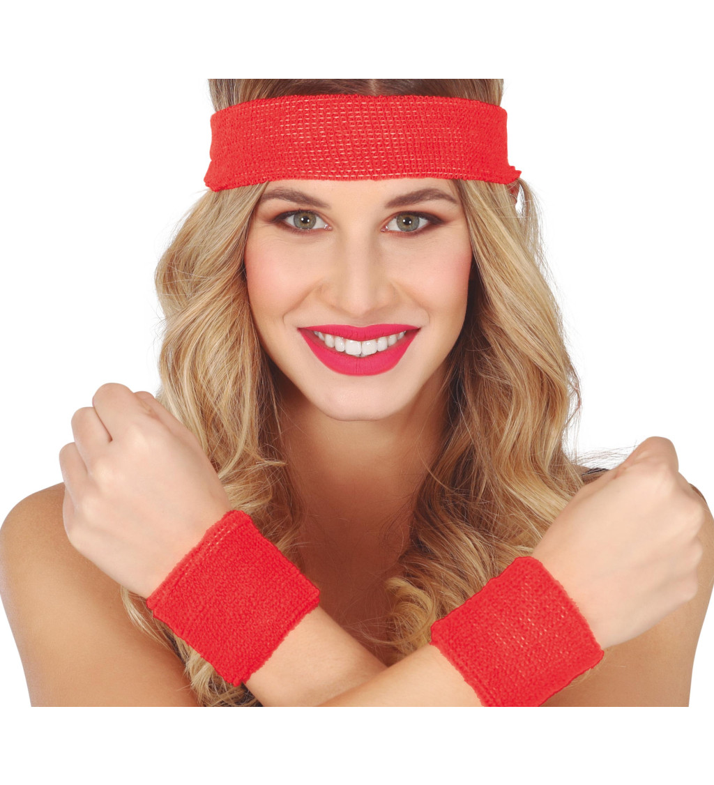 2 potítka a čelenka z 80. let červené