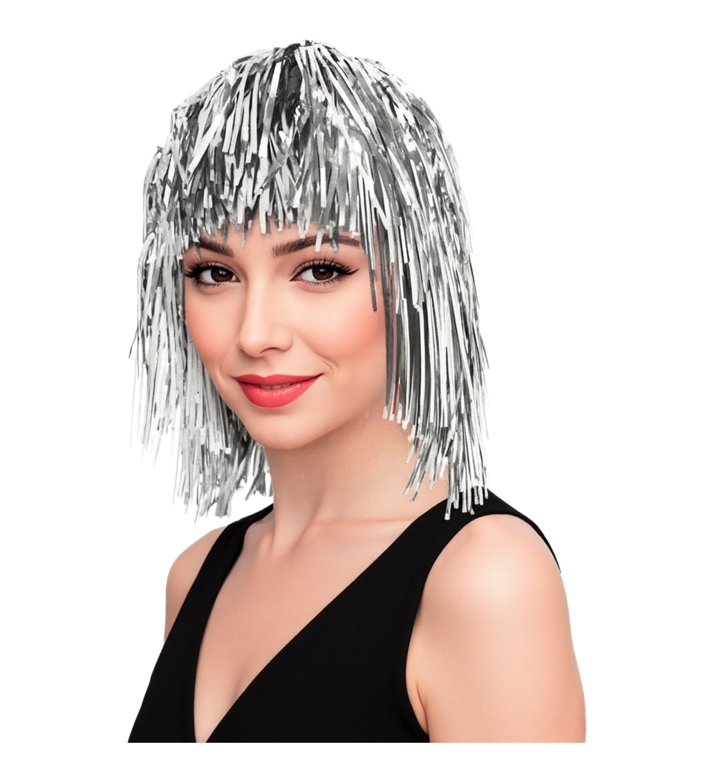 Dámská paruka metalická stříbrná