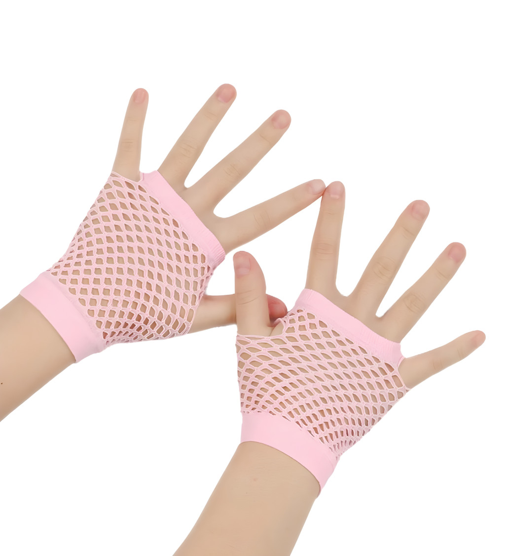 Krátké síťované rukavice růžové