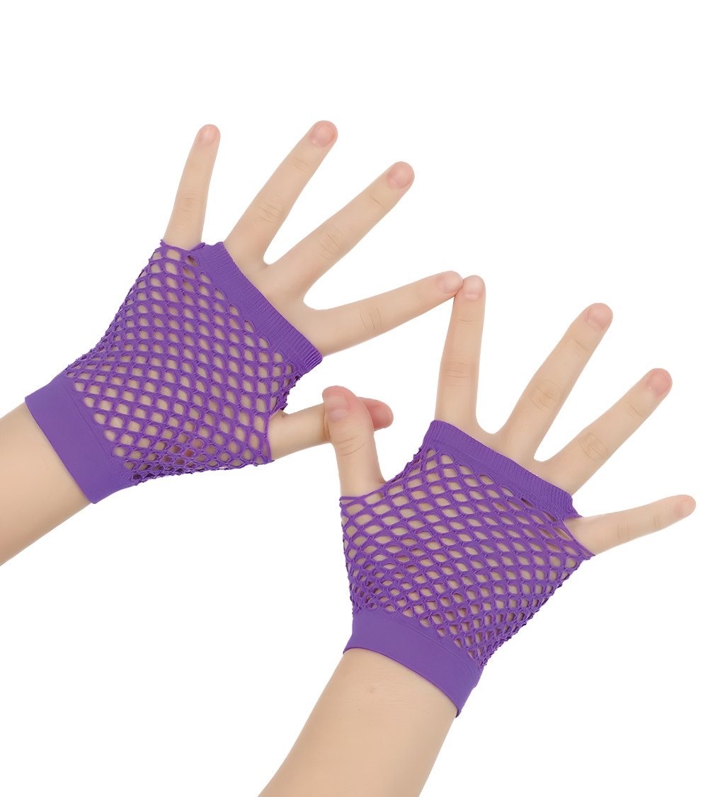 Krátké síťované rukavice fialové