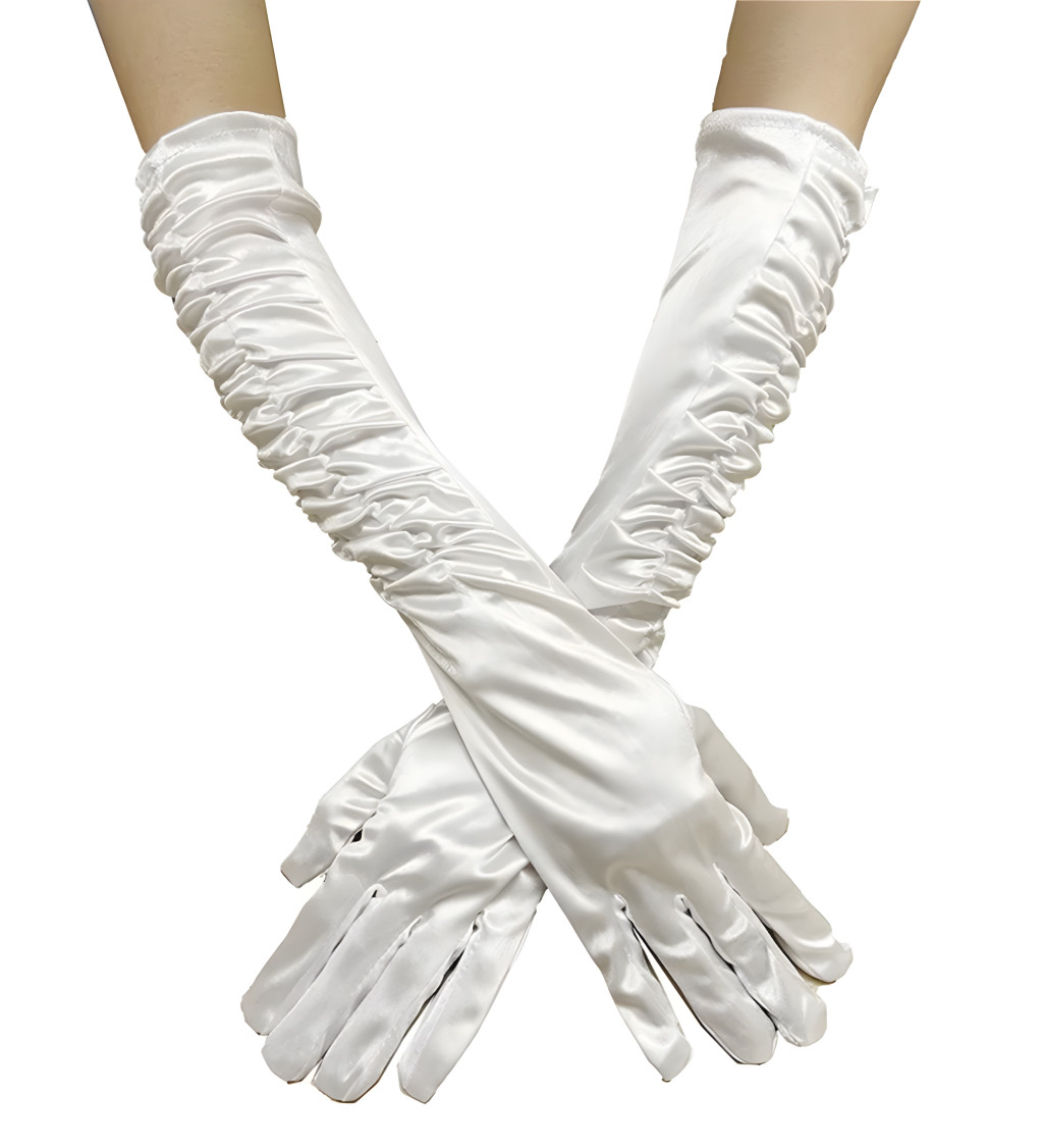 Dlouhé nařasené rukavice bílé