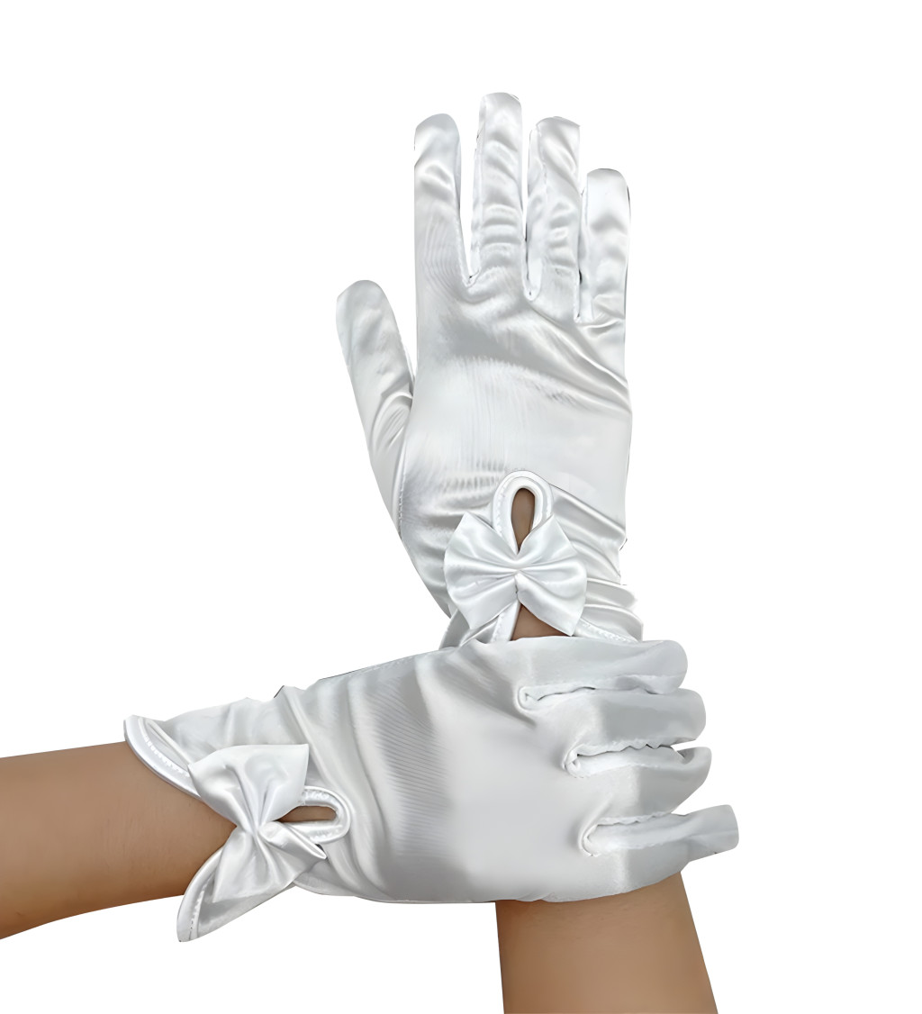 Krátké rukavice s mašlí bílé