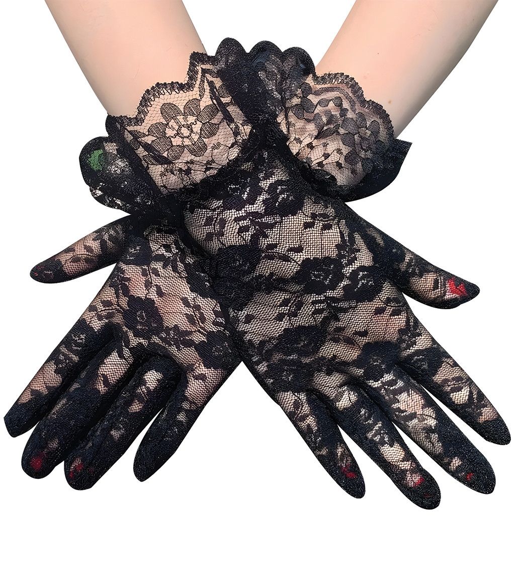 Krátké rukavice s krajkou černé