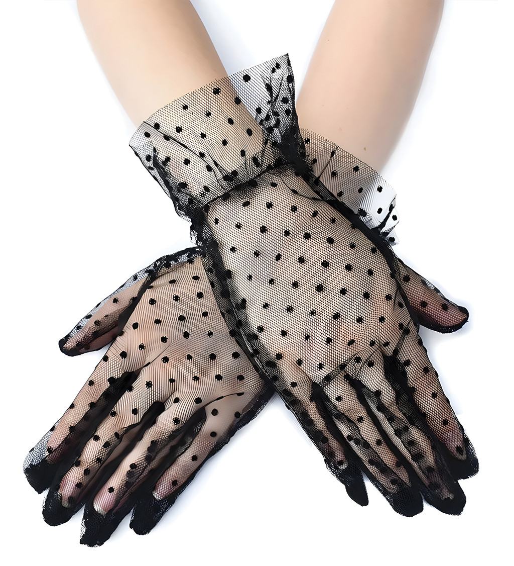 Krátké rukavice s krajkou a puntíky