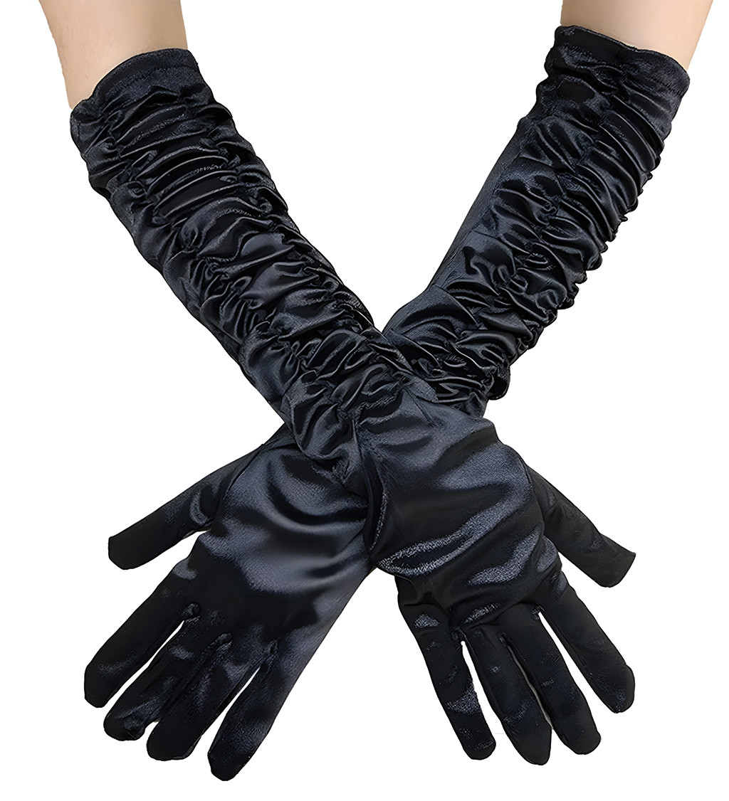 Dlouhé nařasené rukavice černé