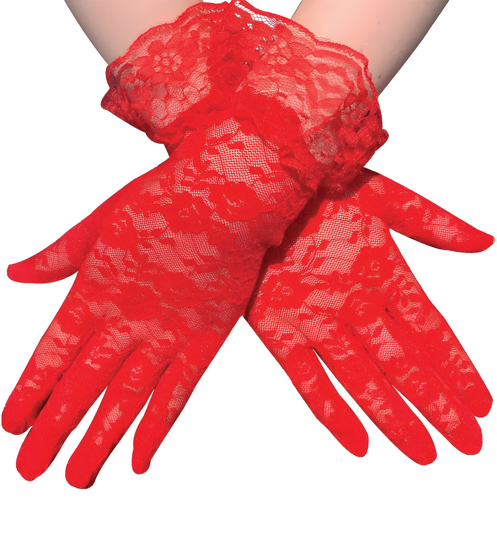 Krátké rukavice s krajkou červené