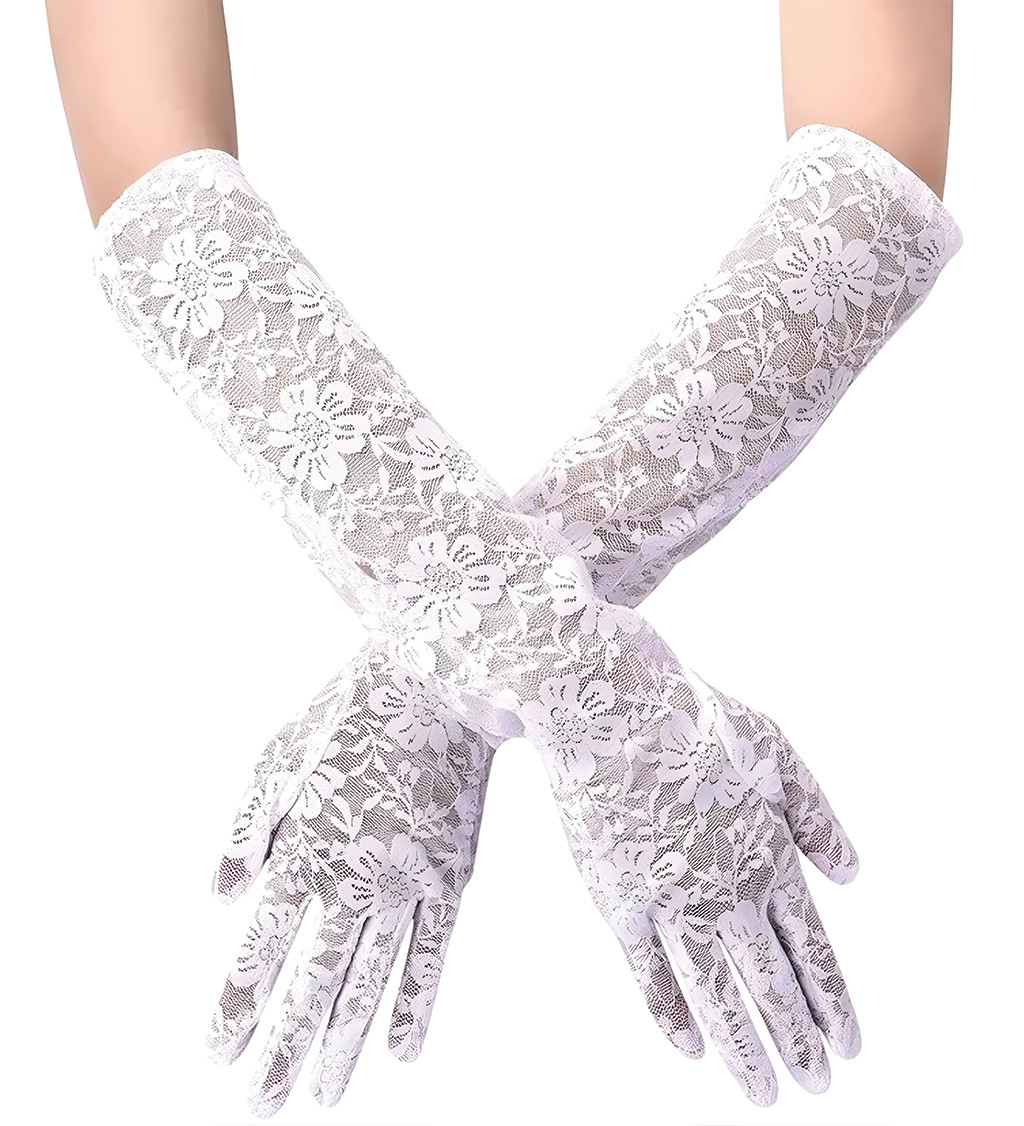 Dlouhé rukavice s krajkou bílé