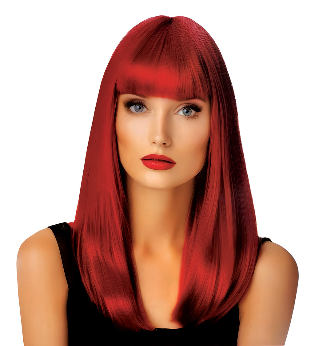 Dámská paruka rovná s ofinou červená