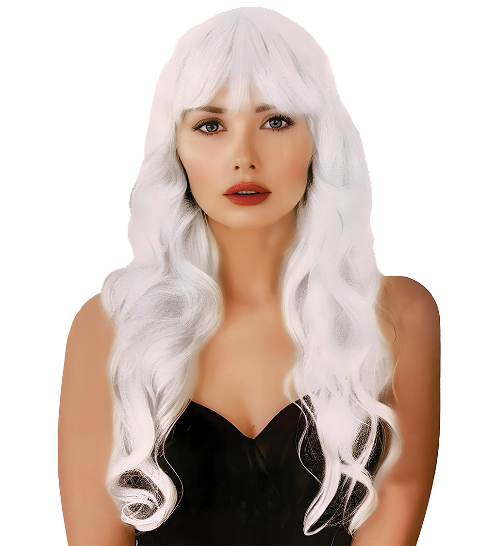 Dámská paruka dlouhá vlnitá s ofinou bílá