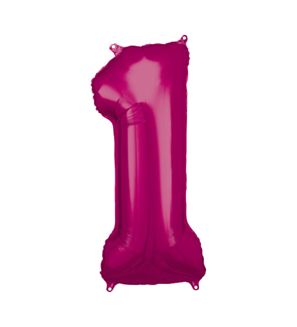 Fóliový balónek - číslo 1 tmavě růžové 89 cm