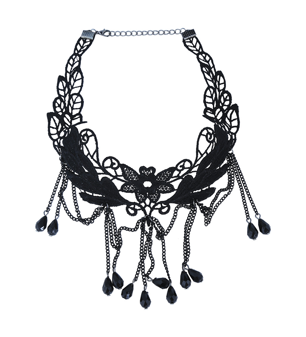 Náhrdelník černý: choker s květinami