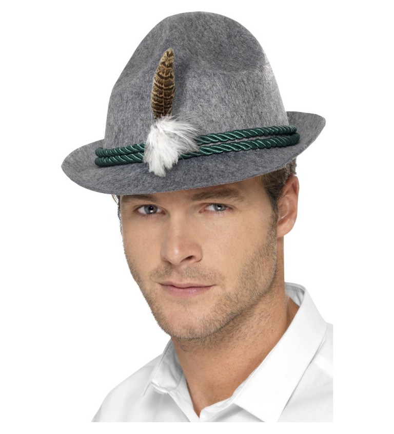 Bavorský šedý klobouk s peříčkem