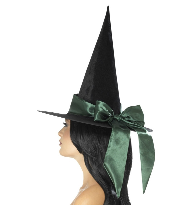 Čarodějnický klobouk mašlí - zelená