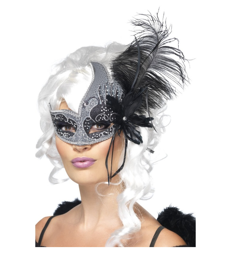 Benátská maska stříbrný Noční anděl