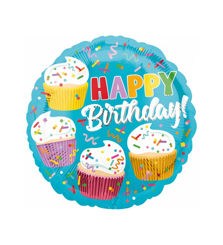 Fóliový balónek - cupcake, Happy Birthday