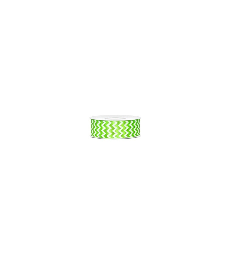 Hrubá zelenobílá stuha - klikatý vzor