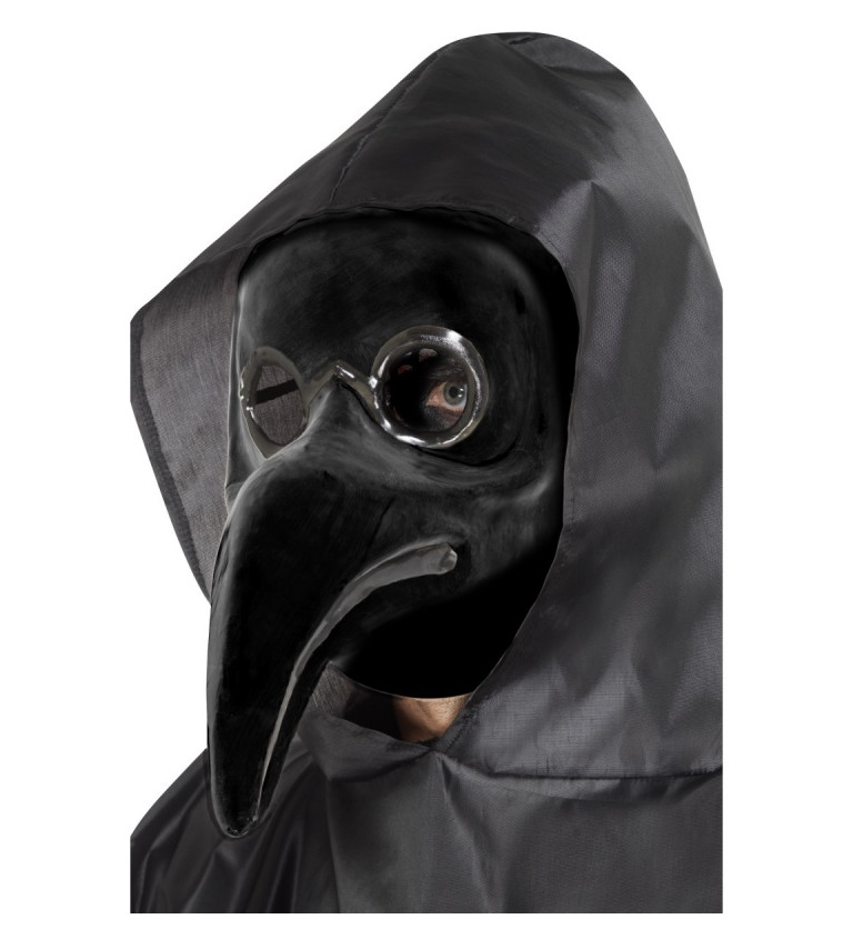 Maska morového doktore přes celý obličej v černé barvě
