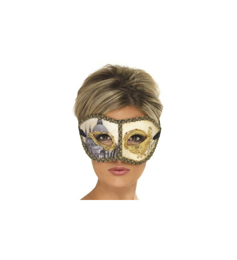 Benátská maska potisk Noc v Benátkách