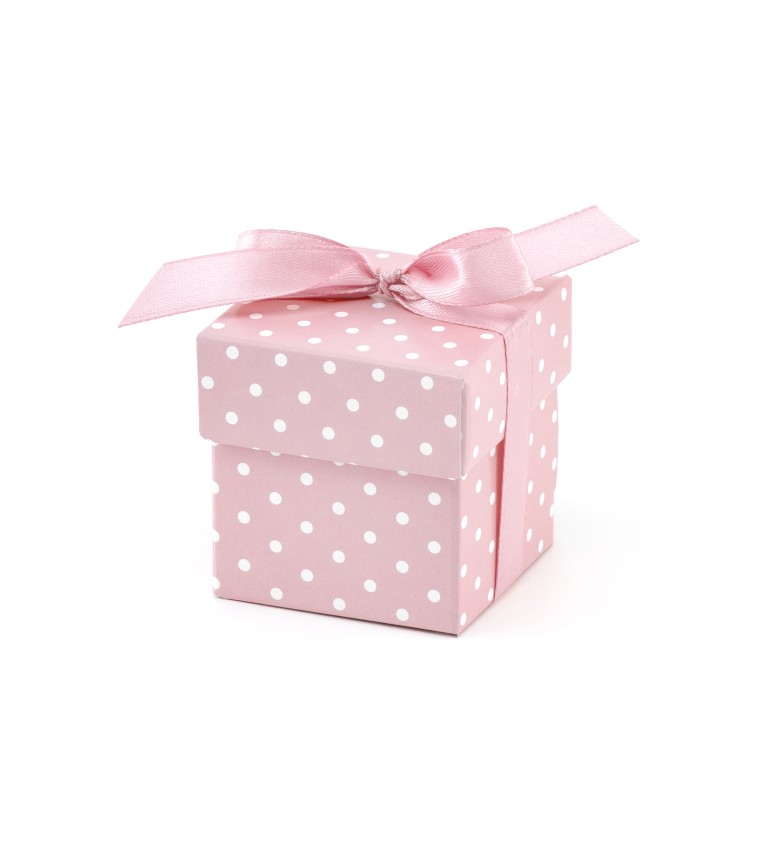 Růžová dárková krabička s puntíky